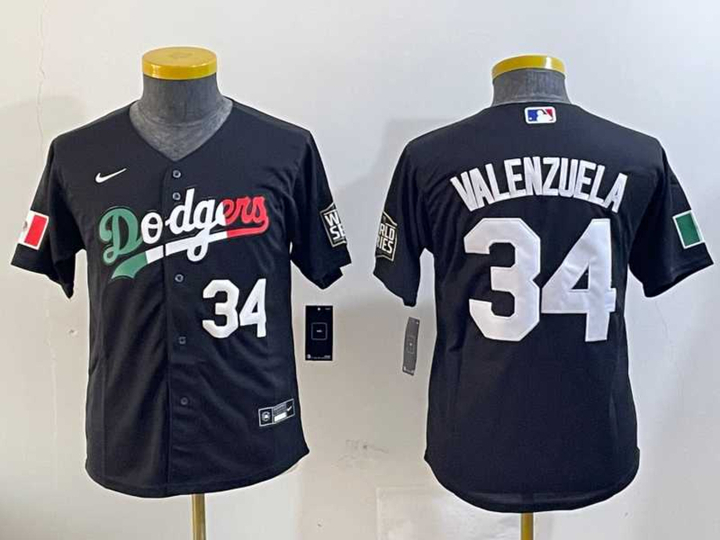 Women%27s Los Angeles Dodgers #34 Fernando Valenzuela Number Black Mexico 2020 World Series Cool Base Nike Jerseys